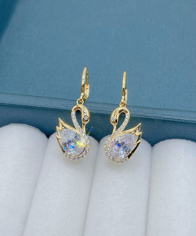 Pendientes colgantes de cisne con cristales de circonita y aleación de oro de moda 