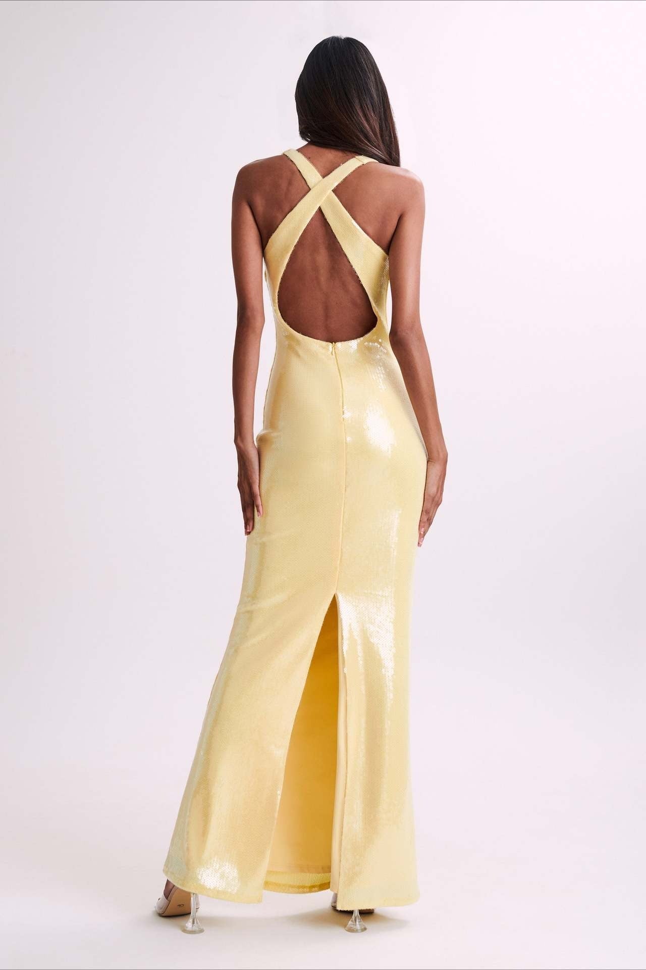 Backless Floral Sequin Maxi Dress