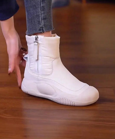 Graue, schicke Spleißstiefel mit Reißverschluss und flauschigem Wollfutter 
