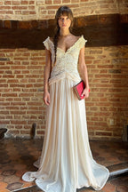 Sheer Lace V Neck Elegant Maxi Dress
