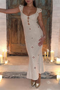 Embroidered Round Neck Cutout Mermaid Maxi Dress
