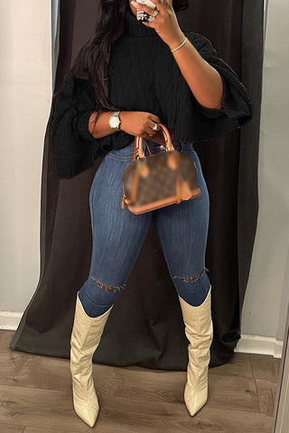 Casual Solid Asymmetrical Turtleneck Sweaters (5 Colors)