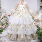 Vestido de primera comunión para niña, vestido de princesa con flores y malla abullonada. 