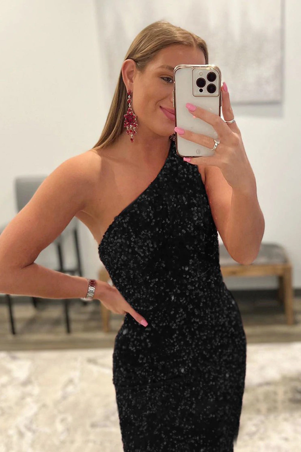 Meerjungfrauen-Glitzer-Abendkleid mit Pailletten, sexy, schulterfrei und lang