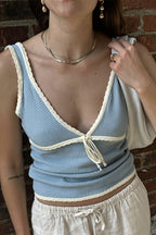 Lace Trim V-Neck Bow Knit Tank Top
