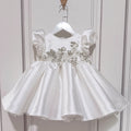 Lindo vestido de primera comunión con flores tridimensionales de satén blanco para niña, vestido de fiesta para niña pequeña 