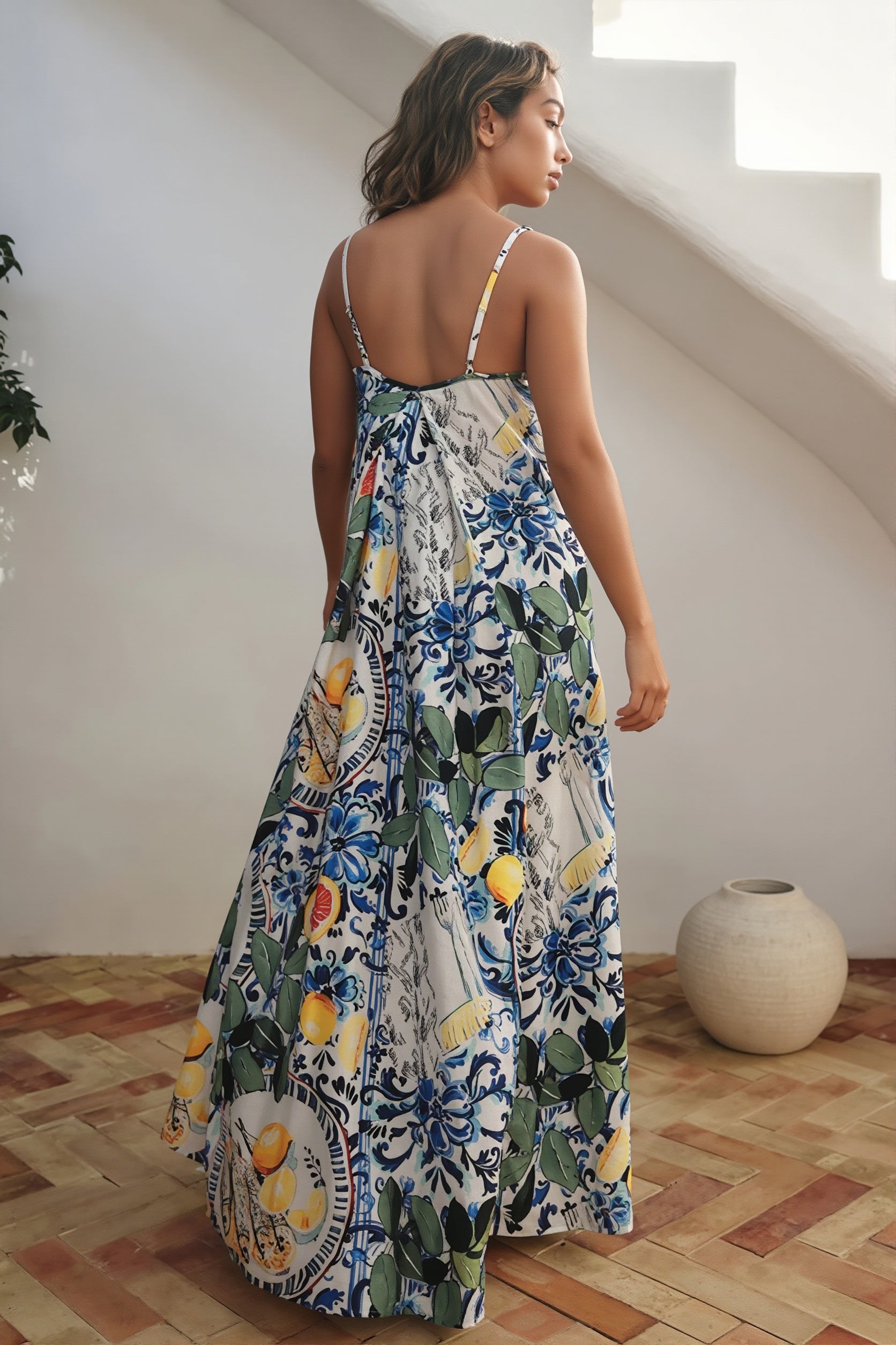 Vacation Coconut Print Loose Boho Dress