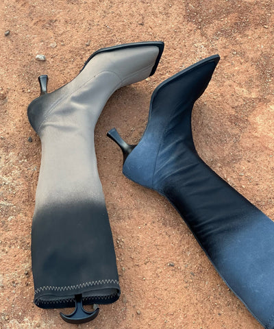 Botas de tacón alto con diseño original de empalme de piel sintética en degradado gris 
