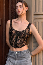 Sheer Lace Trim Sexy Cami Top