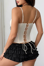 Ribbon Tie Lace Trim Corset Cami Top
