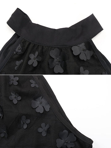 Blusas y camisas sueltas sin mangas con apliques de gasa y cordones de color liso con abertura en la parte delantera y cuello halter. 
