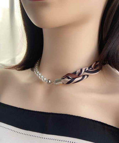 Moderner Kaffeedruck Edelstahl Schal Patchwork Perlenkette 