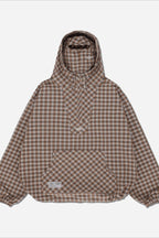 Vintage Plaid Half-Placket Masked Hoodie