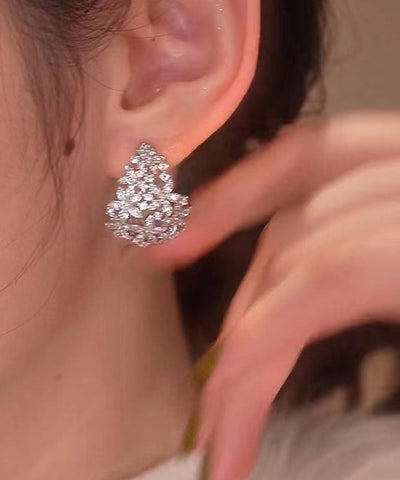 Pendientes de aro de plata de ley con circonitas ahuecadas y seda estilo bohemio 