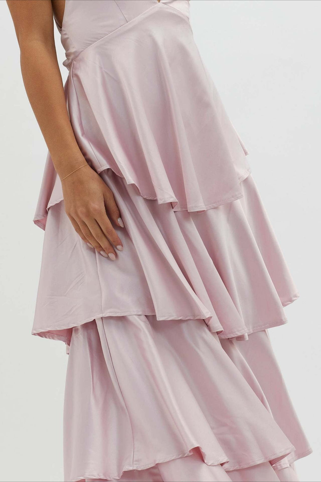 Satin V-Neck Cami Tiered Slim Maxi Dress
