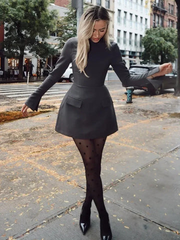 Tossy Patchwork Langarm Mode Mini Kleid Für Frauen Hohe Taille Mode Patchwork Streetwear Weibliche Elegante Dünnes Kleid 2023 