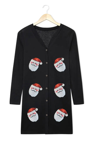 glittering black sequined santa claus cardigan