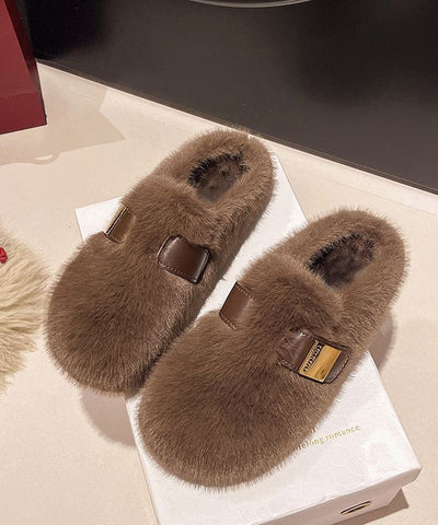 Stilvolle Beige Fuzzy Pelz Hausschuhe Schuhe Spleißen 