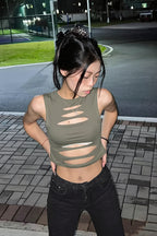 Cutout Elastic Slim Crop Top
