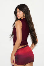 Rhinestone Sheer Mesh Slim Tank Top