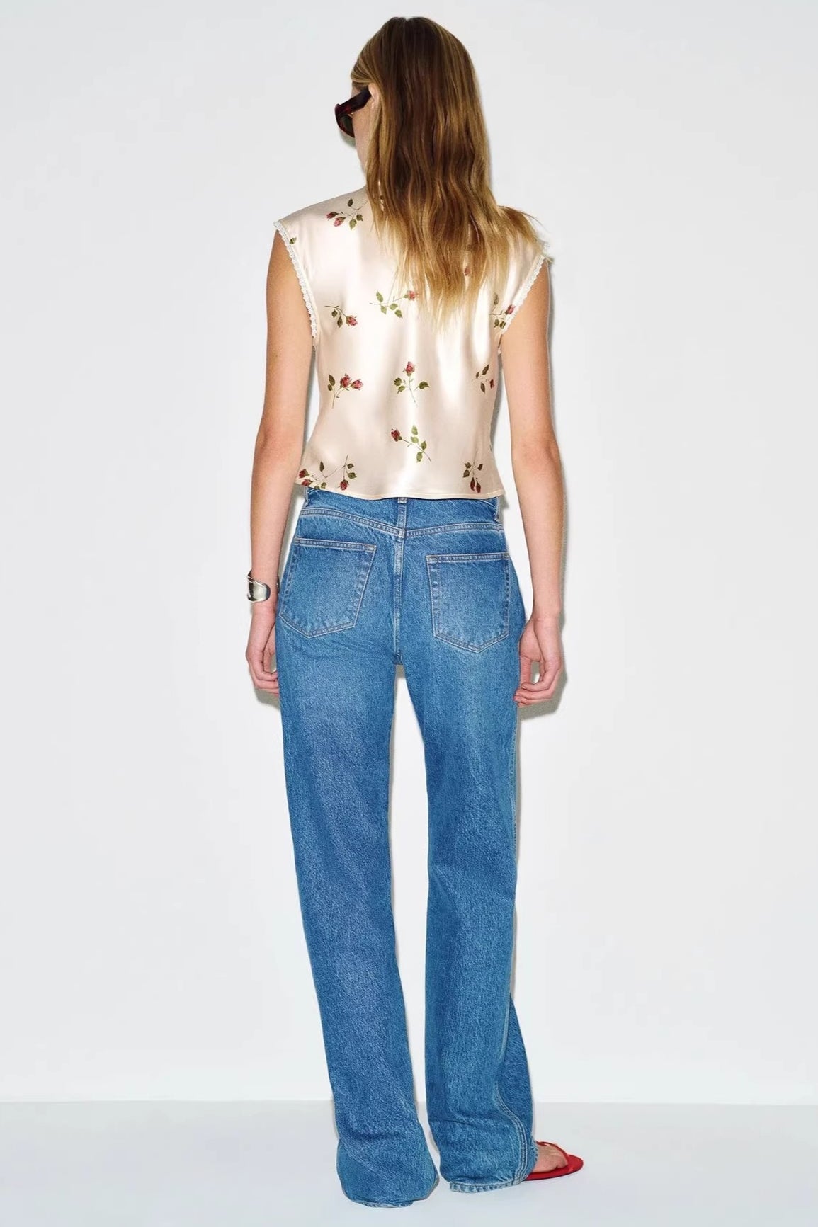 Floral Satin Vintage Lace Trim Blouse