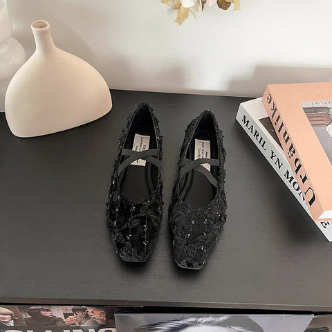 Retro Style Slip On Women Ballet Flats Fashion Elegant Cross Ladies Comfort Soft Sole Mary Jane Shoes