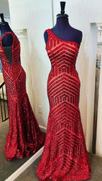Vestido de fiesta de sirena con lentejuelas y un solo hombro