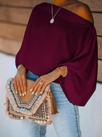 Camiseta sencilla holgada de tres colores con mangas abullonadas y estampado liso 
