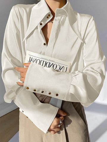 Long Sleeves Loose Buttoned Lapel Blouses&Shirts Tops
