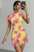 Sexy Floral Print Waist Cinched Mini Dress