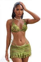 Sexy Green Lace Bikini With Cover Three Piece Swim Sets
