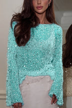 Sequin Knit Loose Long Sleeve Sweater