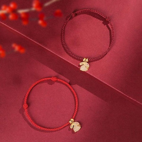 Sterling Silver Auspicious Rabbit Transit Red Rope Braided Bracelet