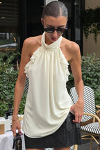 Ruffle Backless Chiffon Halter Top