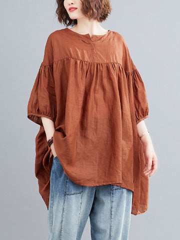 Camiseta informal holgada con mangas murciélago y cuello en V 