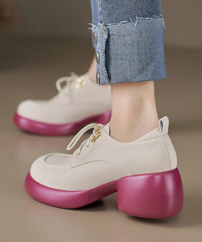 Beige Rindsleder Spleißen Chunky Loafer Schuhe Lace Up 