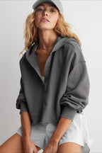 Chic Relaxed Solid V-Neck Hoodie