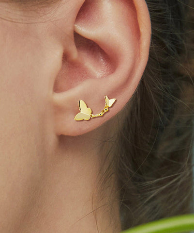 Pendientes de mariposa con sobredorado de plata y oro de moda 