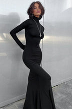 High Neck Long Sleeve Maxi Dress