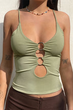 Sexy Metal Decor Hollow Cami Top