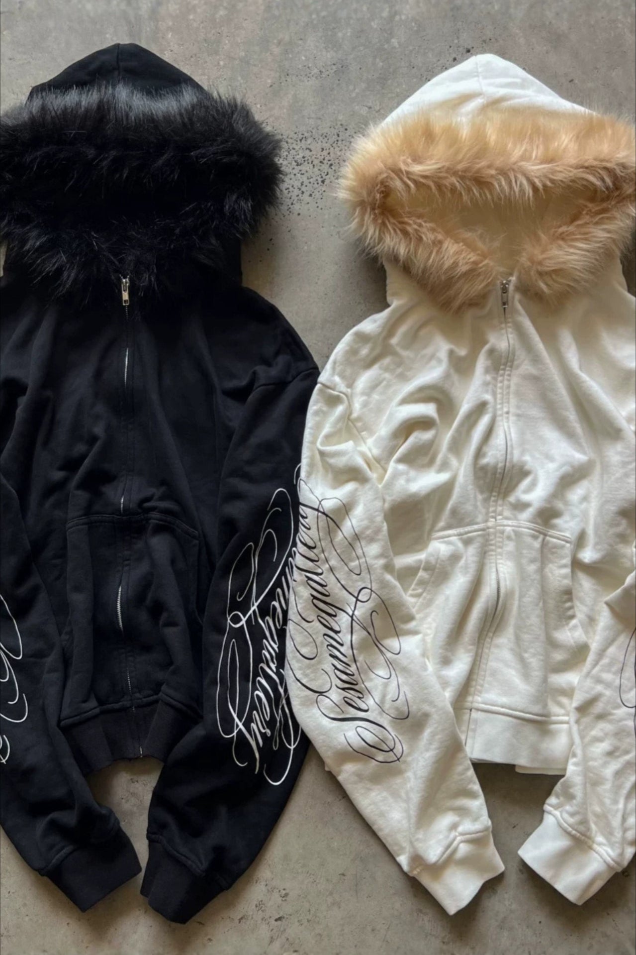 Y2K Fur Collar Letter Print Hoodie