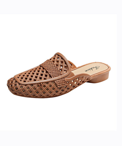 New Fashion Apricot Hollow Out Breathable Slide Sandals