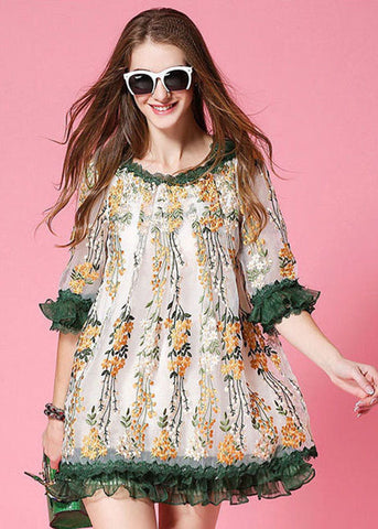 Vestido de día de organza con patchwork bordado blanco de moda para primavera 