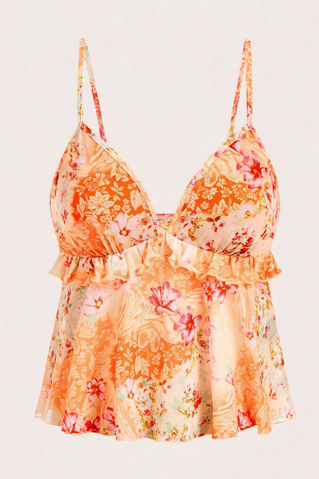 Sexy Sheer Print Ruffle Cami Top