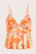 Sexy Sheer Print Ruffle Cami Top