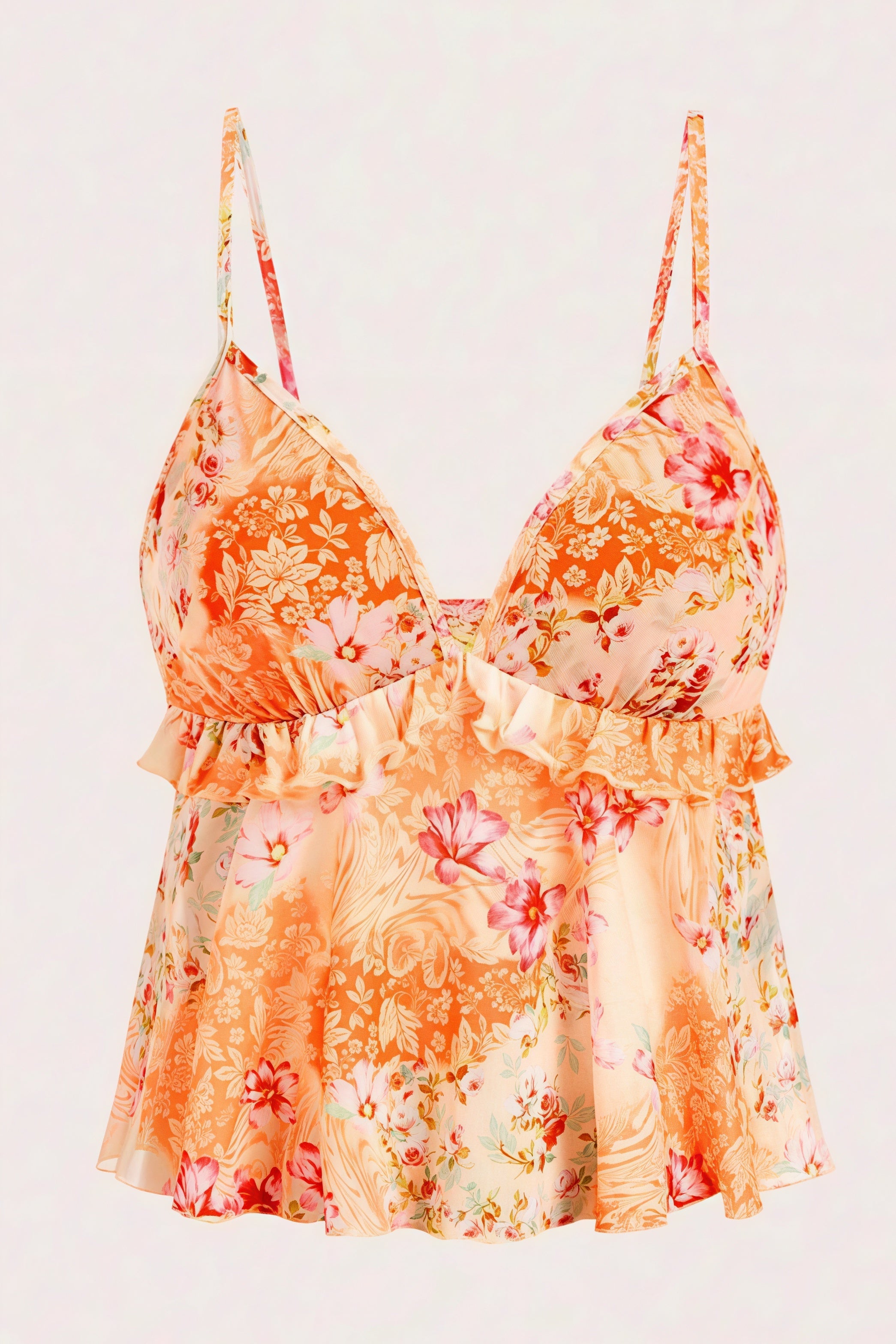 Sexy Sheer Print Ruffle Cami Top