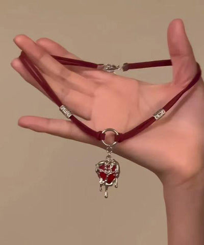 Halskette mit Anhänger Love aus rotem Edelstahl für Damen 