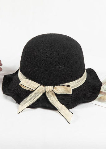 Sombrero de pescador tejido de paja con patchwork y lazo negro DIY 