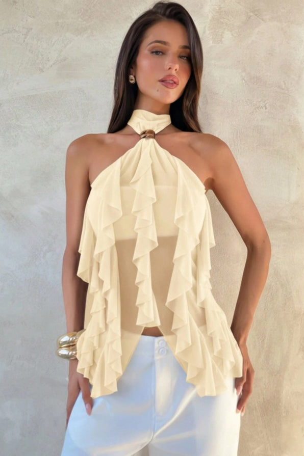 Chic Solid Ruffle Slim Halter Top