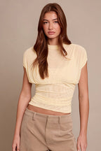 Solid Color Round Neck Mesh Sleeveless Blouse